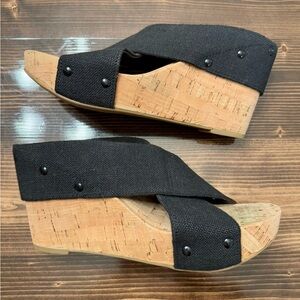 NWOB Lucky Brand Miller II Black‎ Cork Wedges